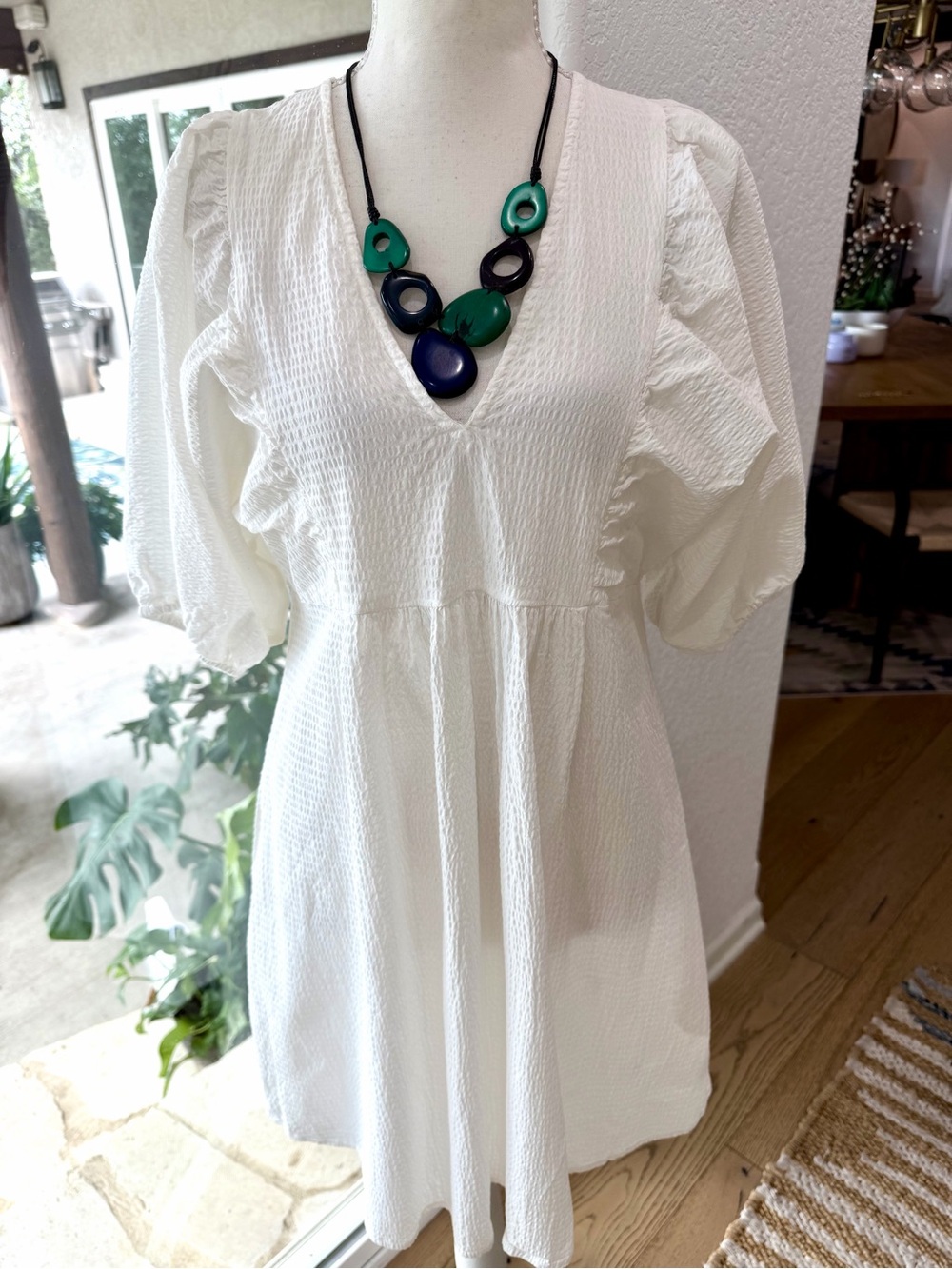 A New Day Bohemian Flowy White Cotton Mini Dress Size Medium